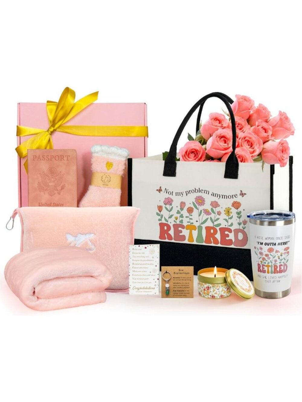 2026 Retirement Gifts for Women - Travel Blanket & Pillow, Farewell Gift Basket
